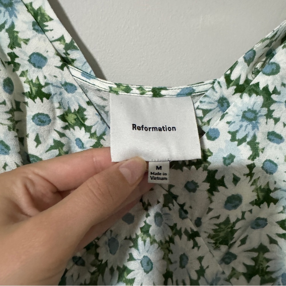 Reformation Beauden Sleeveless V Neck Crepe Midi Dress White Green Floral M - Picture 6 of 9
